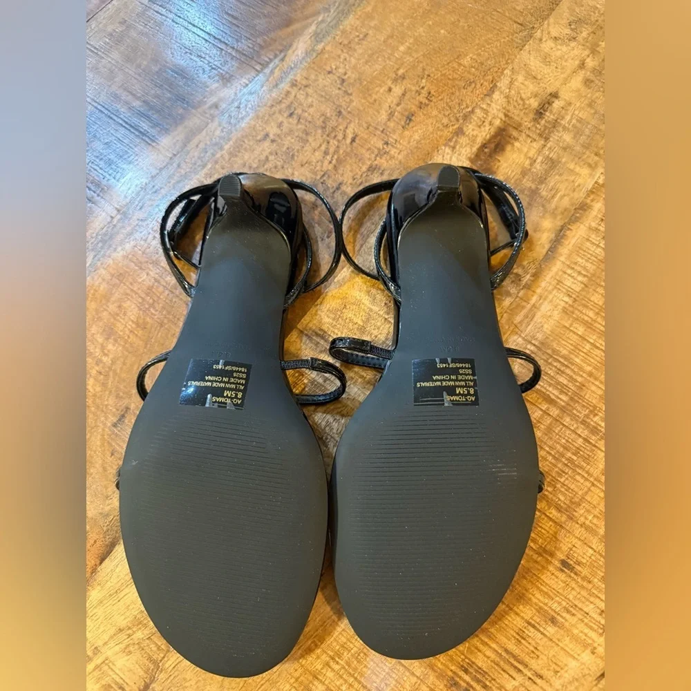 Aqua Tomas Strappy Sandals, Black Patent, Size 8.5